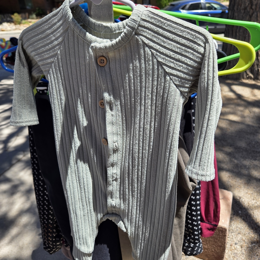 Ribbed Button-Up Kids One Piece - Green